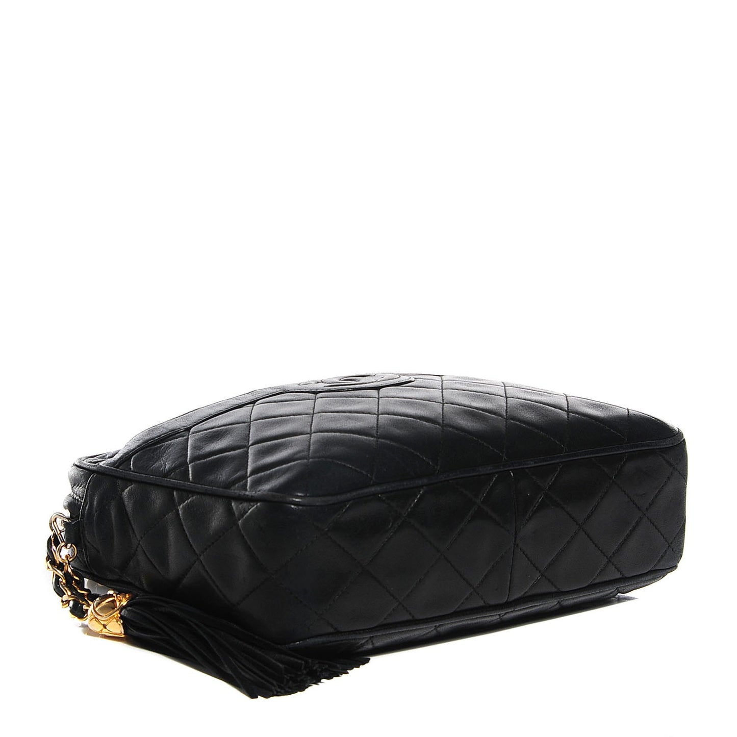 Lambskin Quilted Tassel Camera Case Black