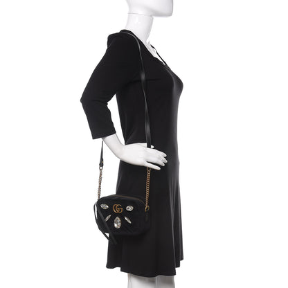 Gucci Velvet Matelasse Marquise Crystals Mini GG Marmont Chain Shoulder Bag Black 2 of 10