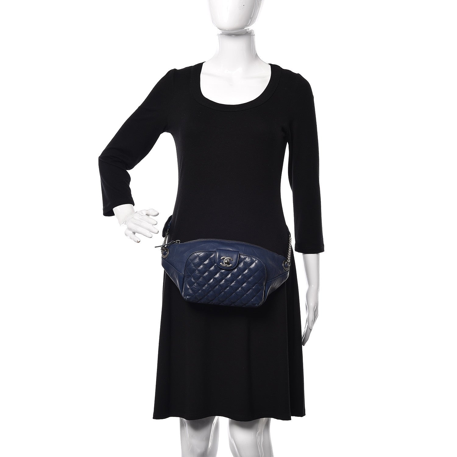 Chanel Crumpled Calfskin Quilted Casual Rock Waist Bag Fanny Pack Blue 2 of 12