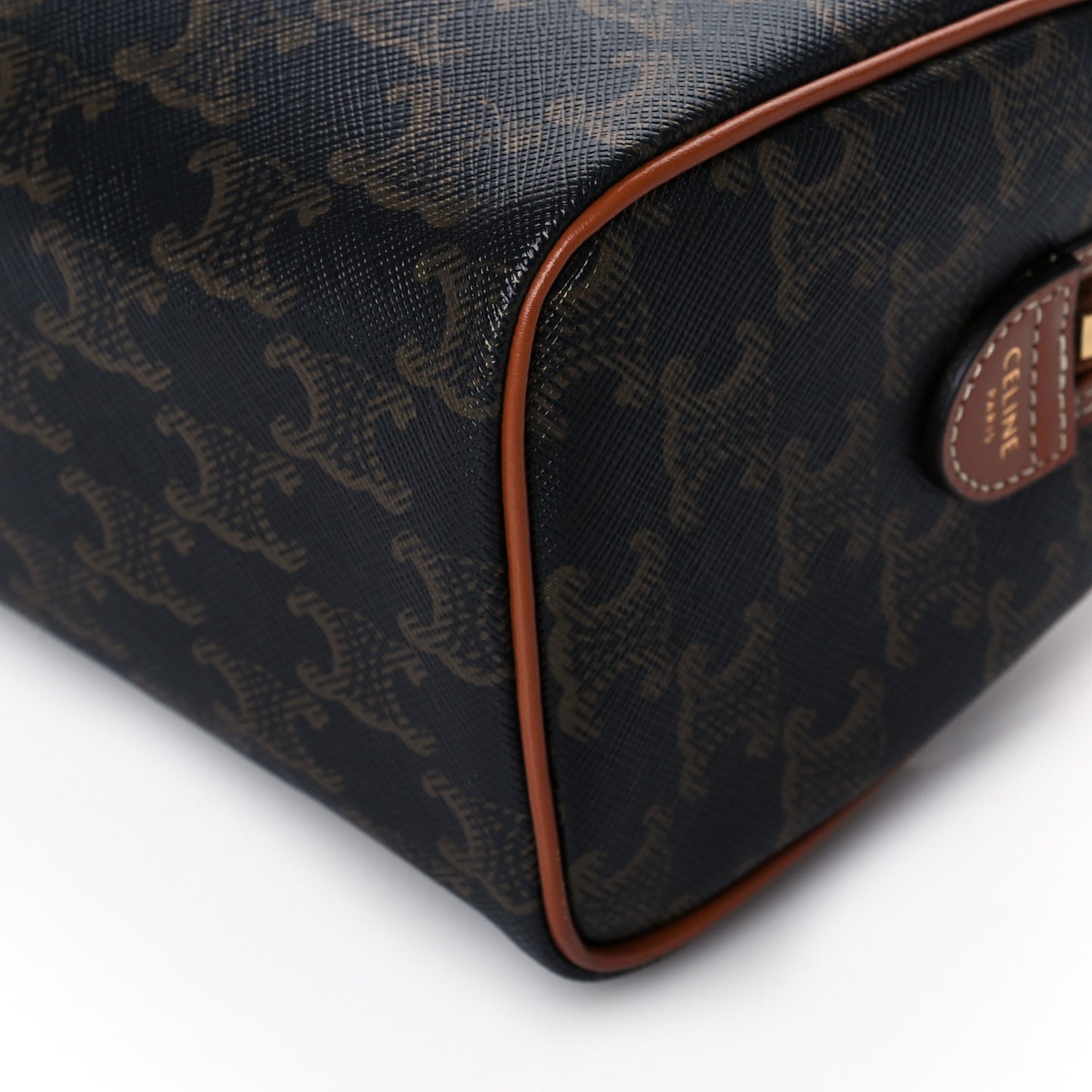 Triomphe Canvas Calfskin Small Boston Bag Tan