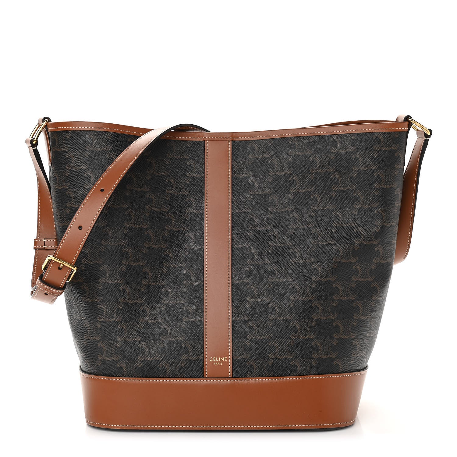 Celine Triomphe Canvas Calfskin Medium Bucket Bag Tan 1 of 11