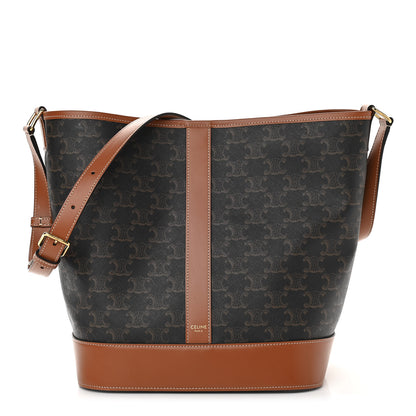 Celine Triomphe Canvas Calfskin Medium Bucket Bag Tan 1 of 11