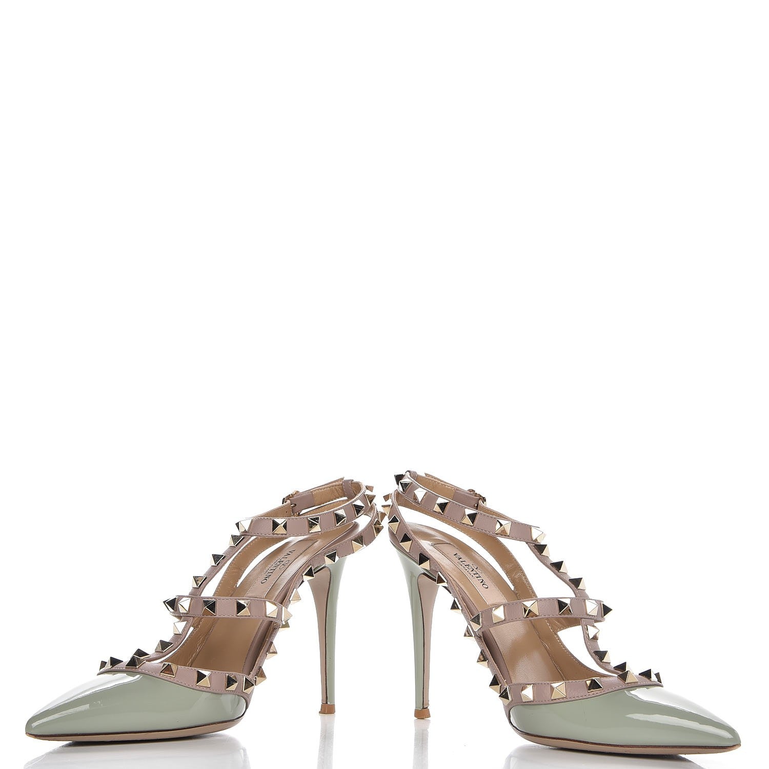 Valentino Garavani Patent Nappa Rockstud Ankle Strap 100mm Pumps 38 Green Tea Sorbet Poudre 6 of 11
