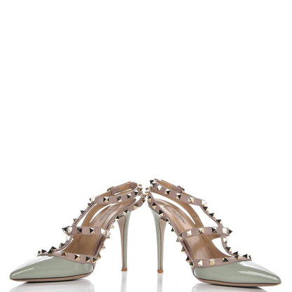 Valentino Garavani Patent Nappa Rockstud Ankle Strap 100mm Pumps 38 Green Tea Sorbet Poudre 6 of 11
