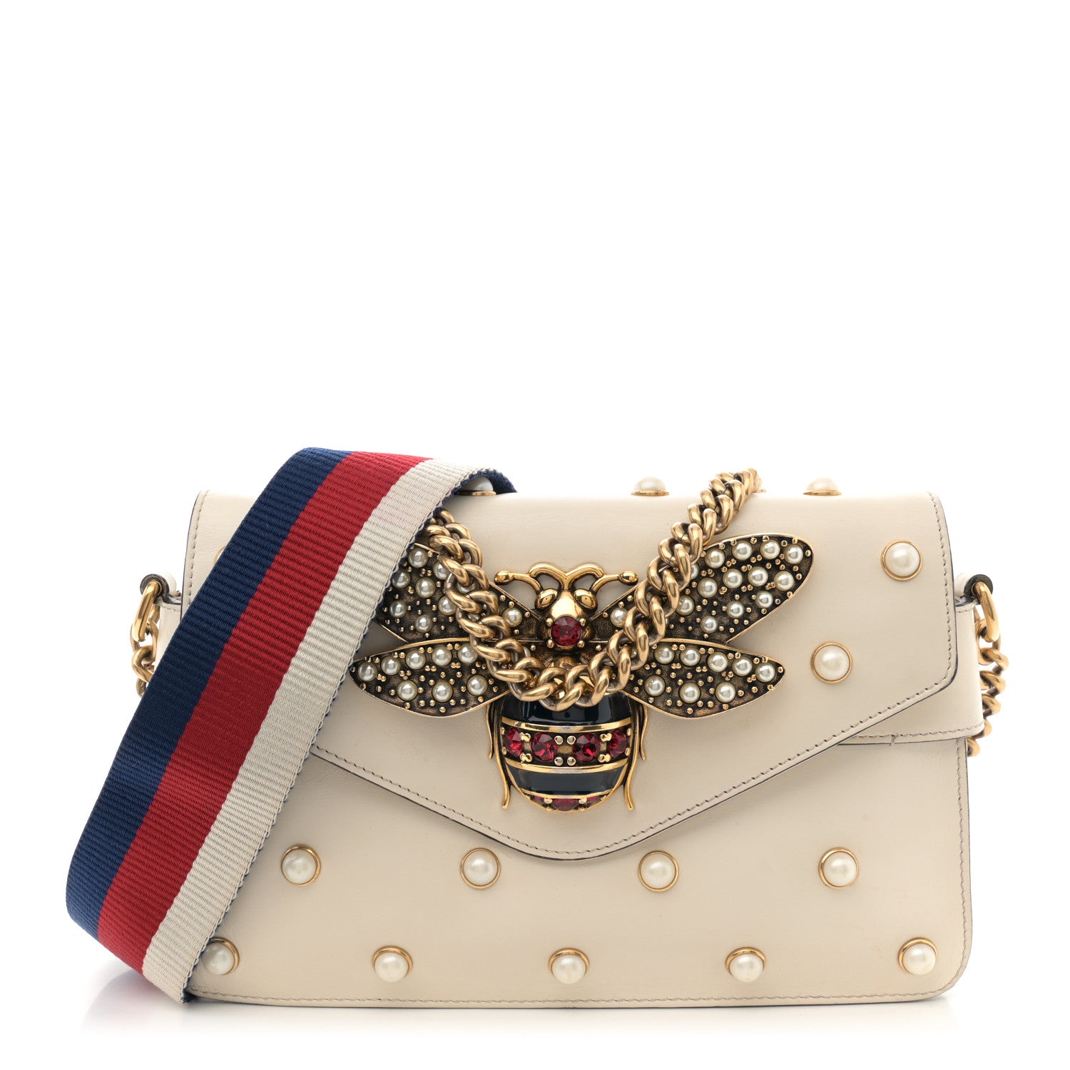 Gucci Nappa Pearl Studded Mini Queen Margaret Broadway Shoulder Bag Mystic White 1 of 18
