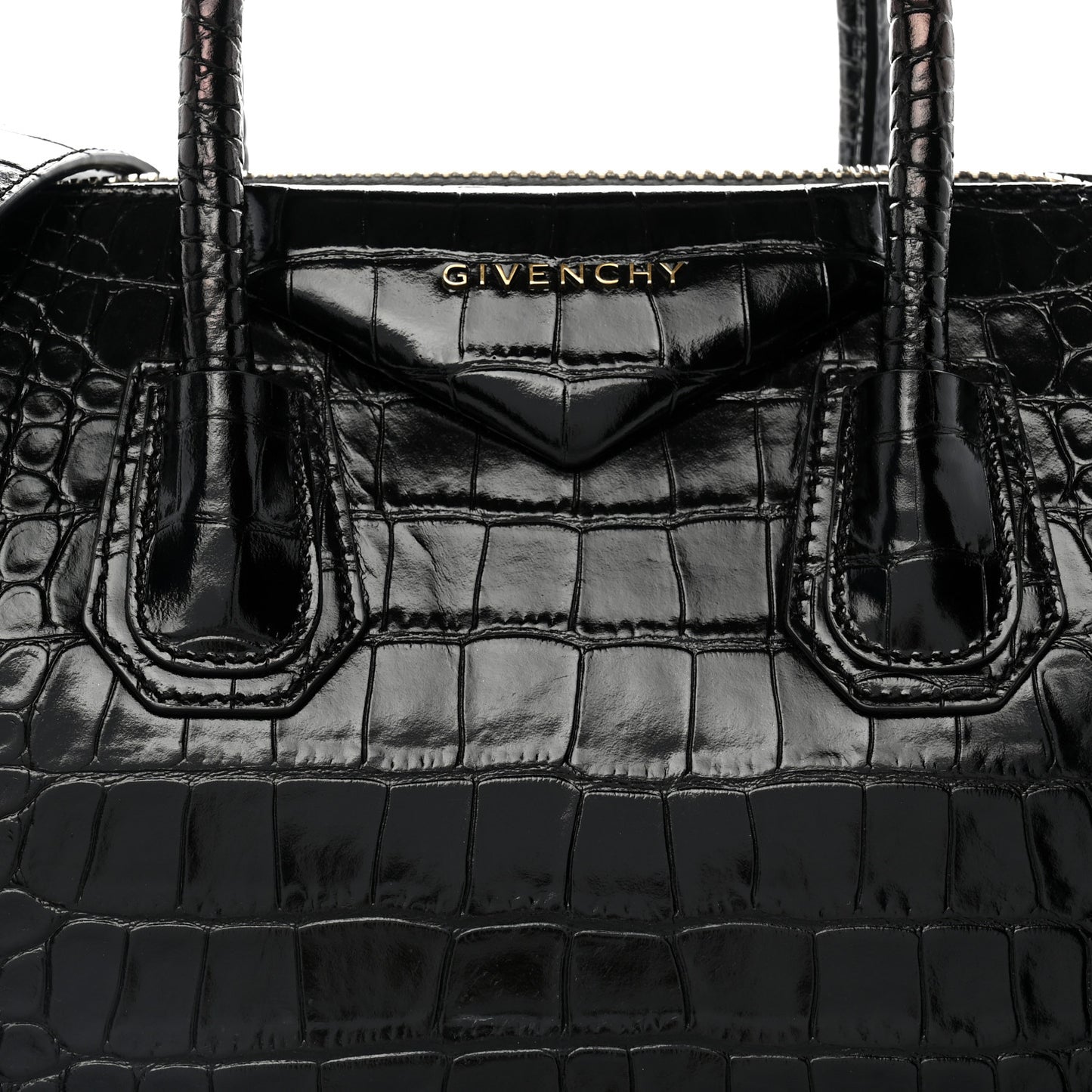 Calfskin Crocodile Embossed Small Antigona Black