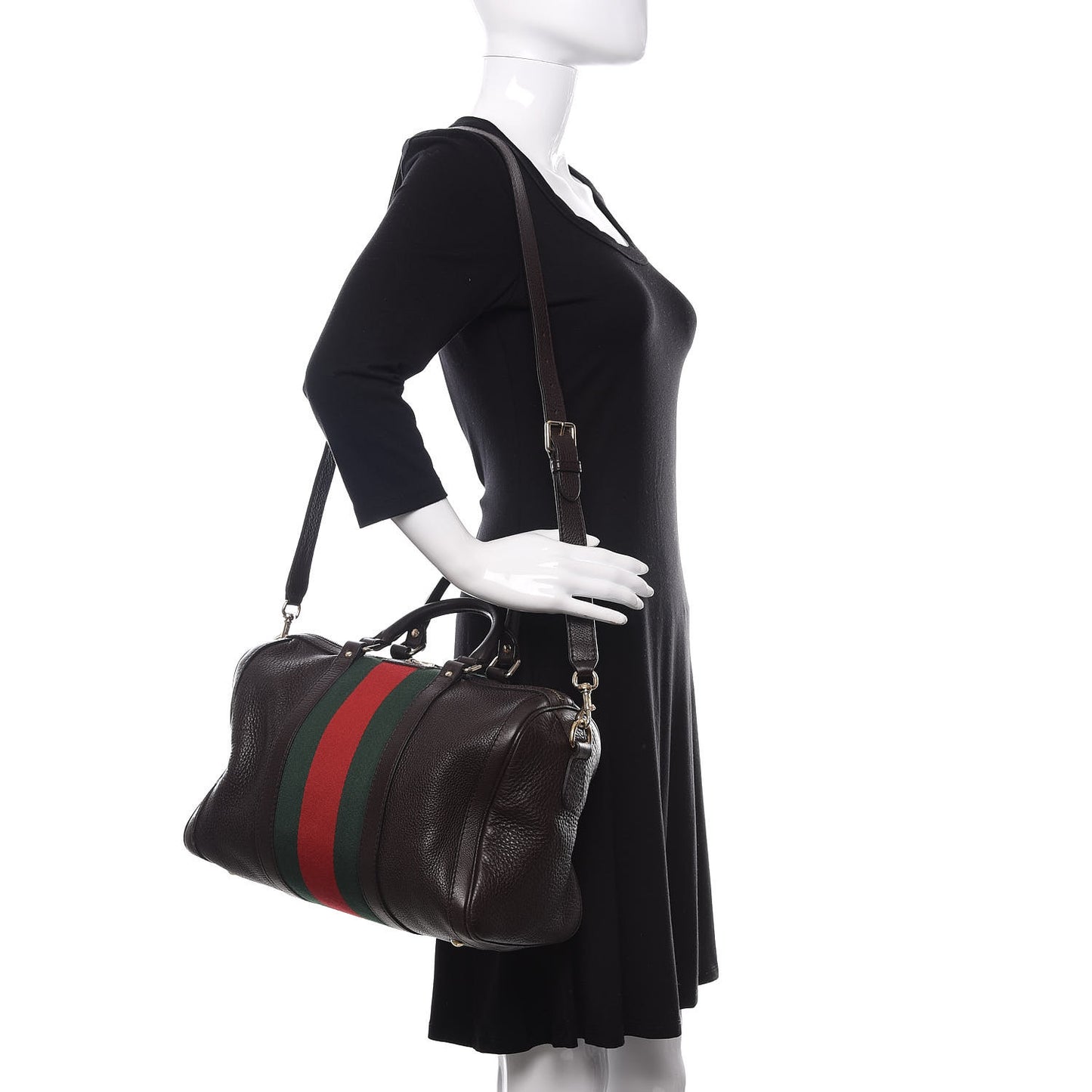 Calfskin Vintage Web Medium Boston Dark Brown