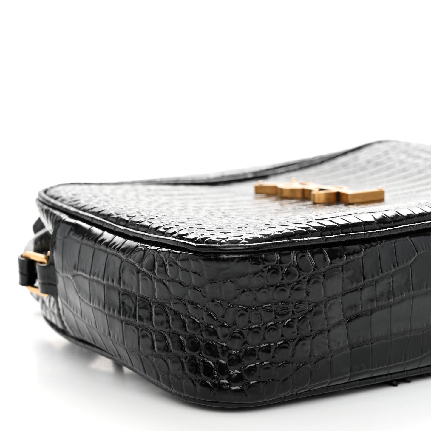 Patent Calfskin Crocodile Embossed Monogram Lou Camera Bag Black