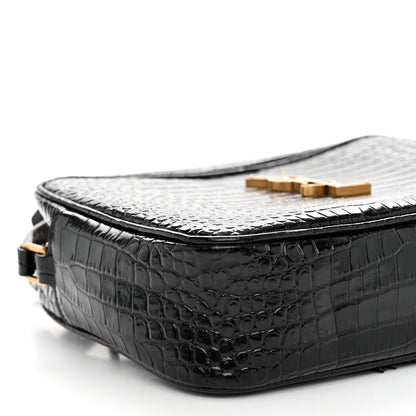 Saint Laurent Patent Calfskin Crocodile Embossed Monogram Lou Camera Bag Black 8 of 9