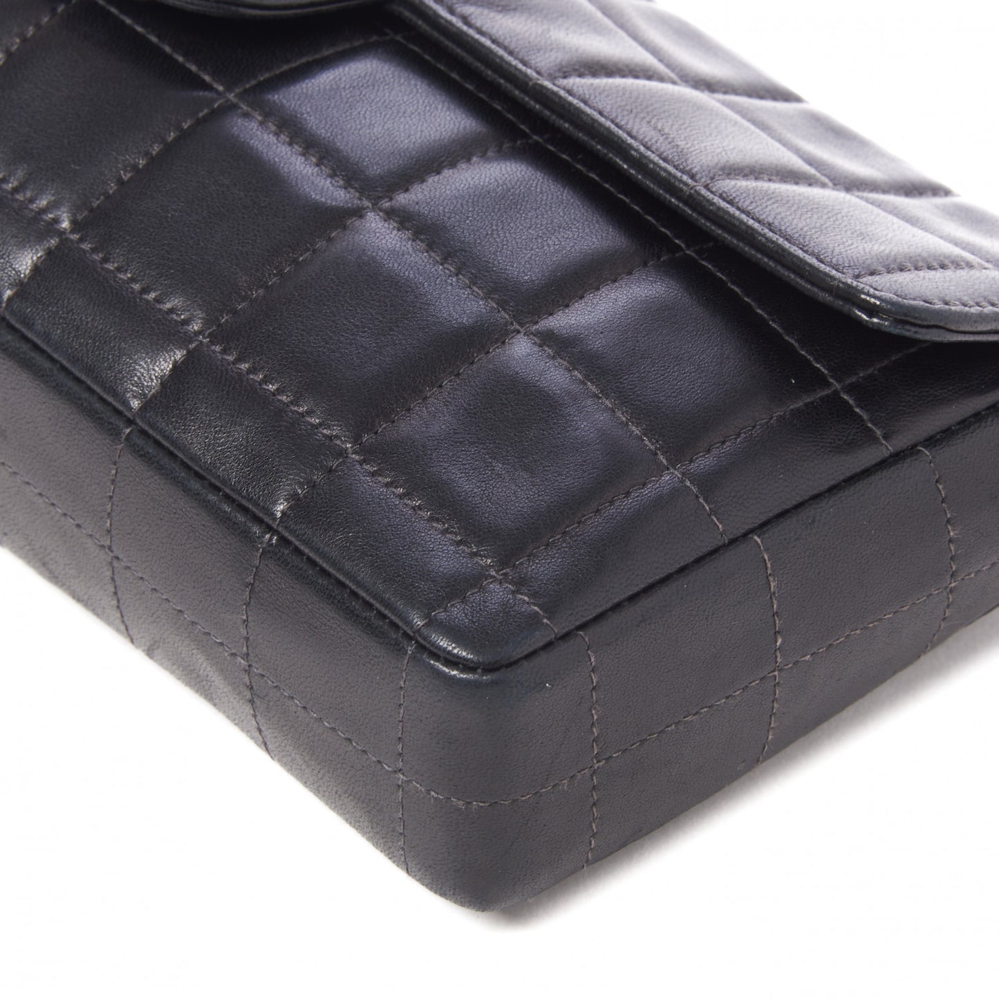 Lambskin East West Chocolate Bar Flap Black