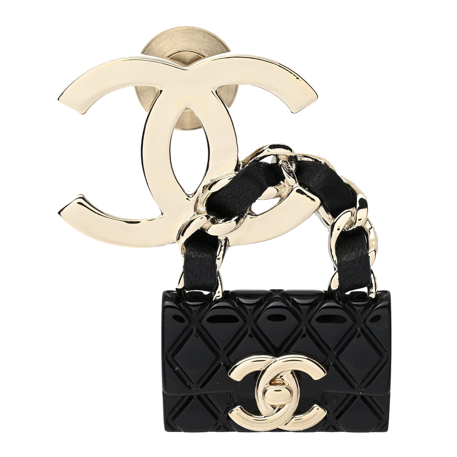 Chanel Metal Enamel CC Quilted Flap Brooch Gold 1 of 3