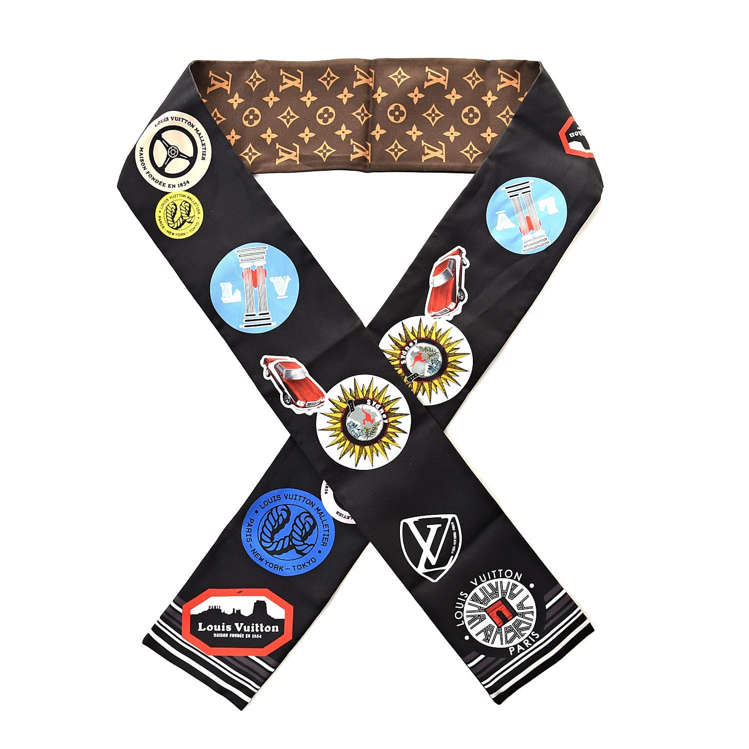 Louis Vuitton Silk Monogram World Tour Stickers Bandeau Black 1 of 5
