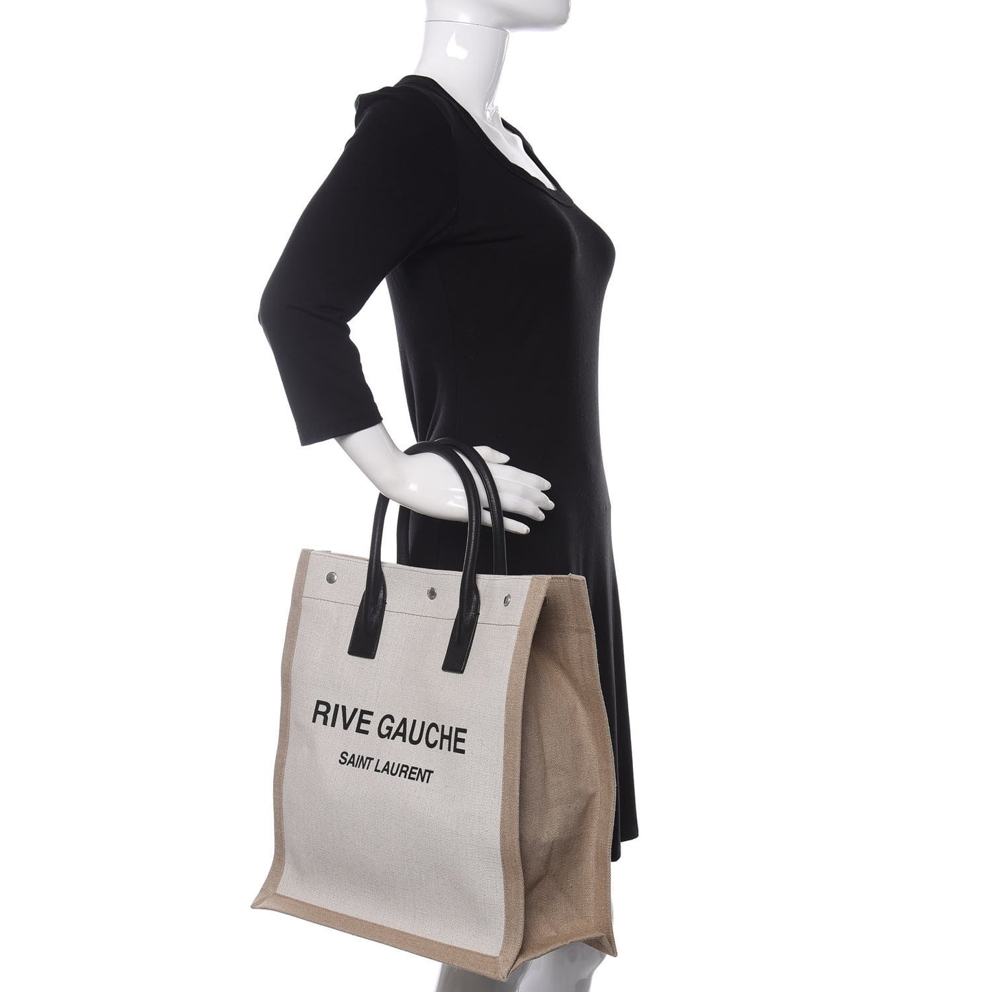 Linen Calfskin Rive Gauche North South Tote Optic White