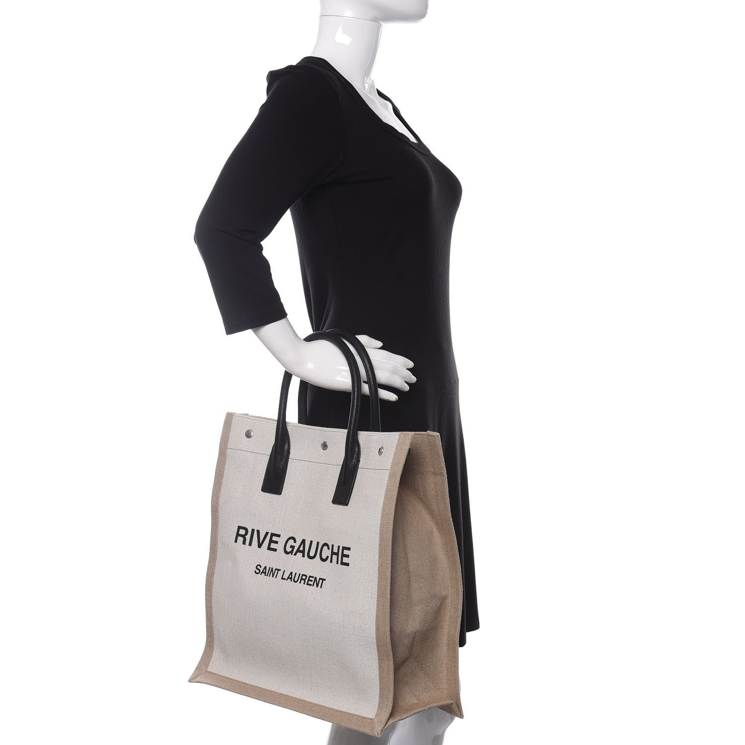 Saint Laurent Linen Calfskin Rive Gauche North South Tote Optic White 2 of 10