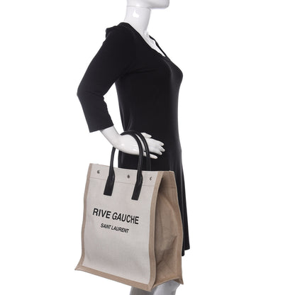 Saint Laurent Linen Calfskin Rive Gauche North South Tote Optic White 2 of 10