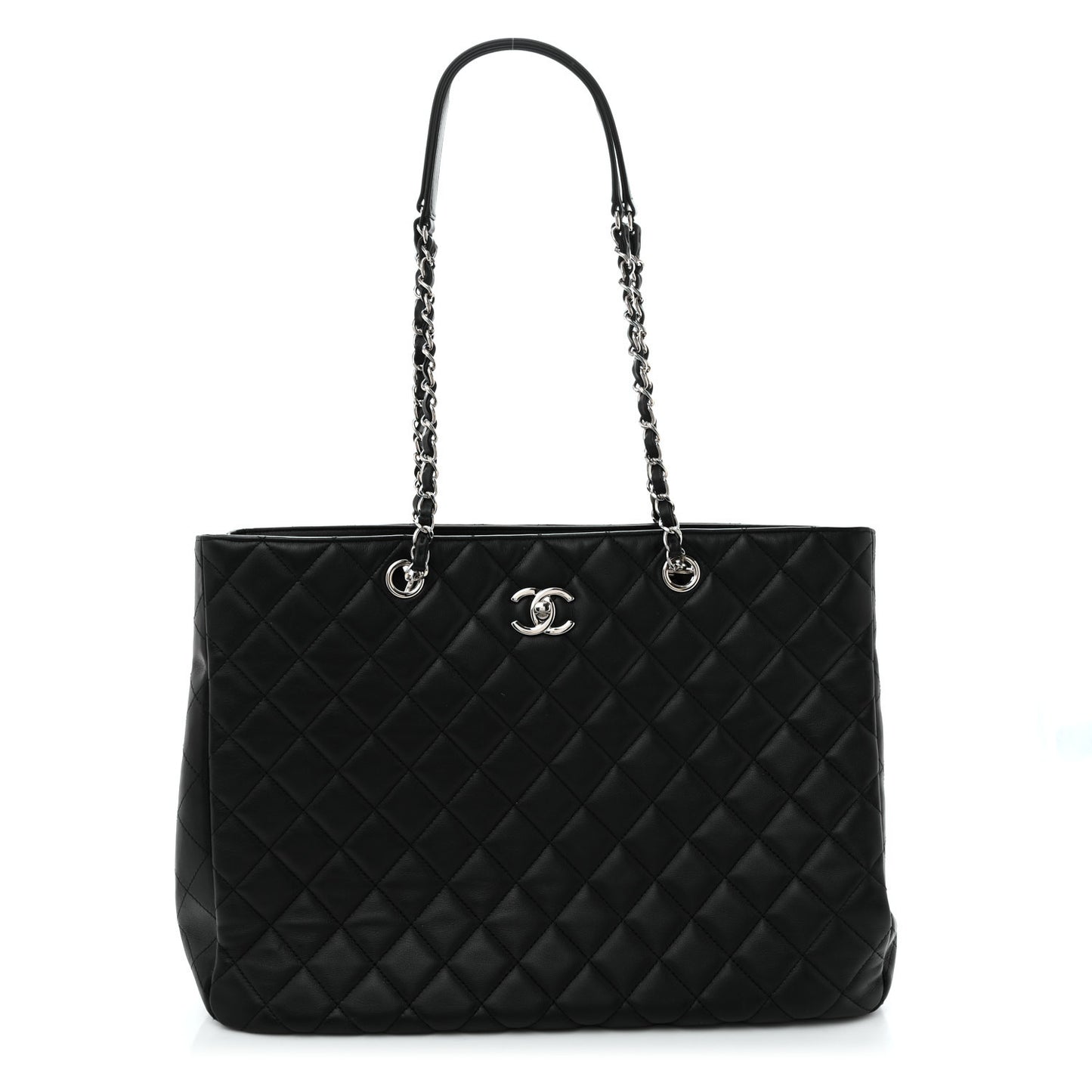 Calfskin Quilted Large Classic Shopping Tote  Black