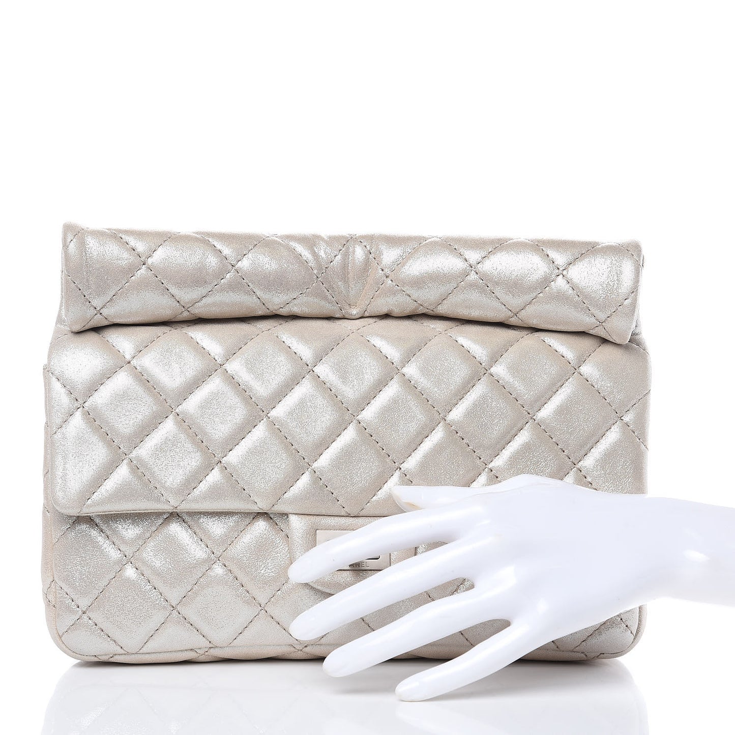 Iridescent Calfskin Quilted Large Roll 2.55 Reissue Clutch Light Gold