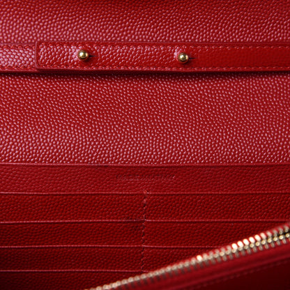 Saint Laurent Grain De Poudre Matelasse Chevron Monogram Chain Wallet Red 9 of 12