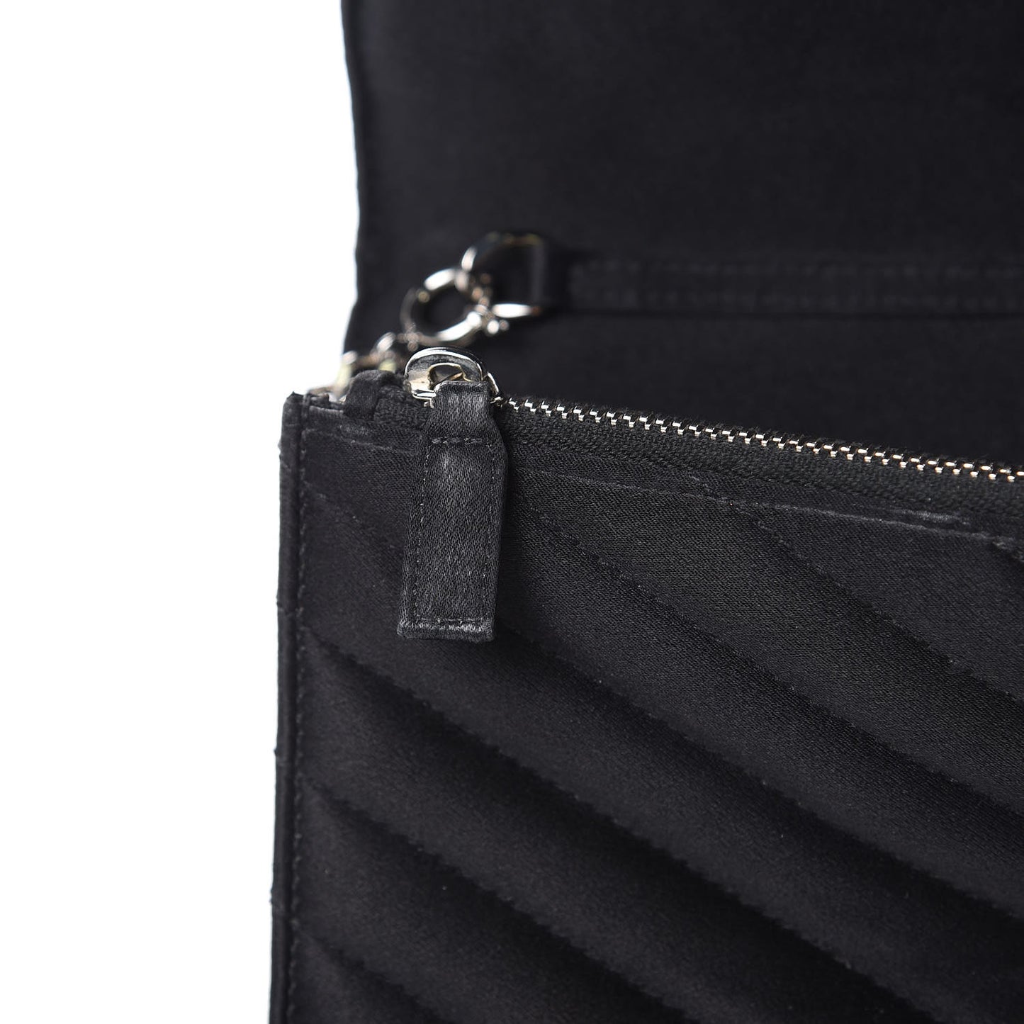 Satin Chevron Monogram Envelope Chain Wallet Black