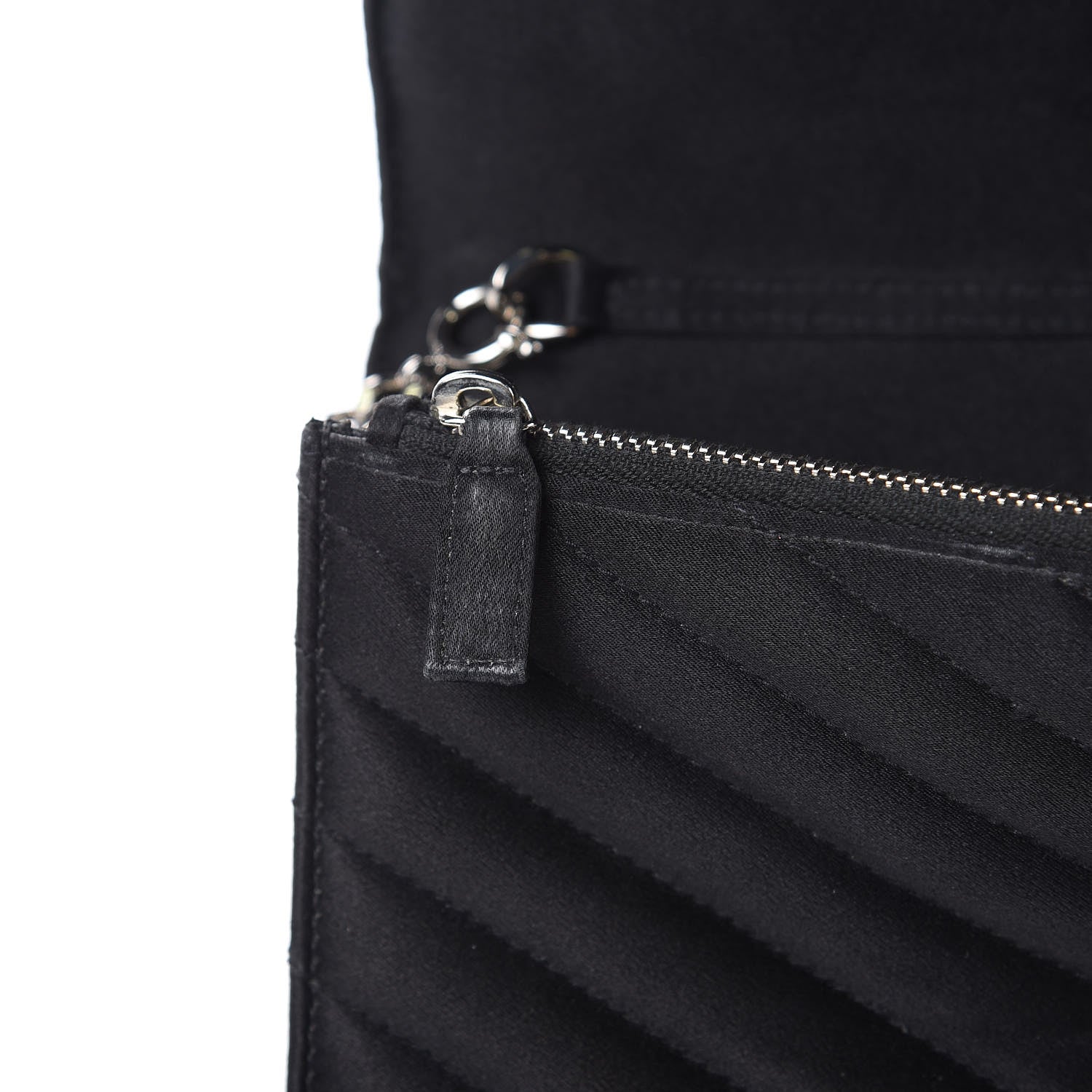 Saint Laurent Satin Chevron Monogram Envelope Chain Wallet Black 14 of 15