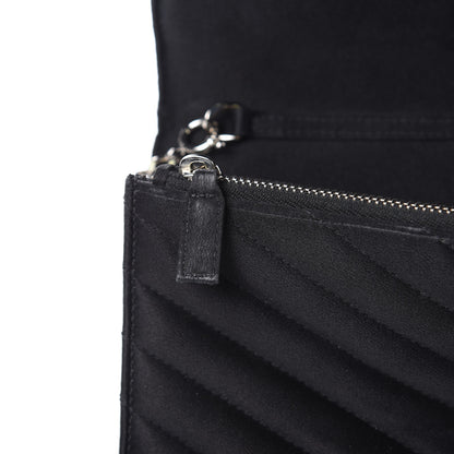 Saint Laurent Satin Chevron Monogram Envelope Chain Wallet Black 14 of 15