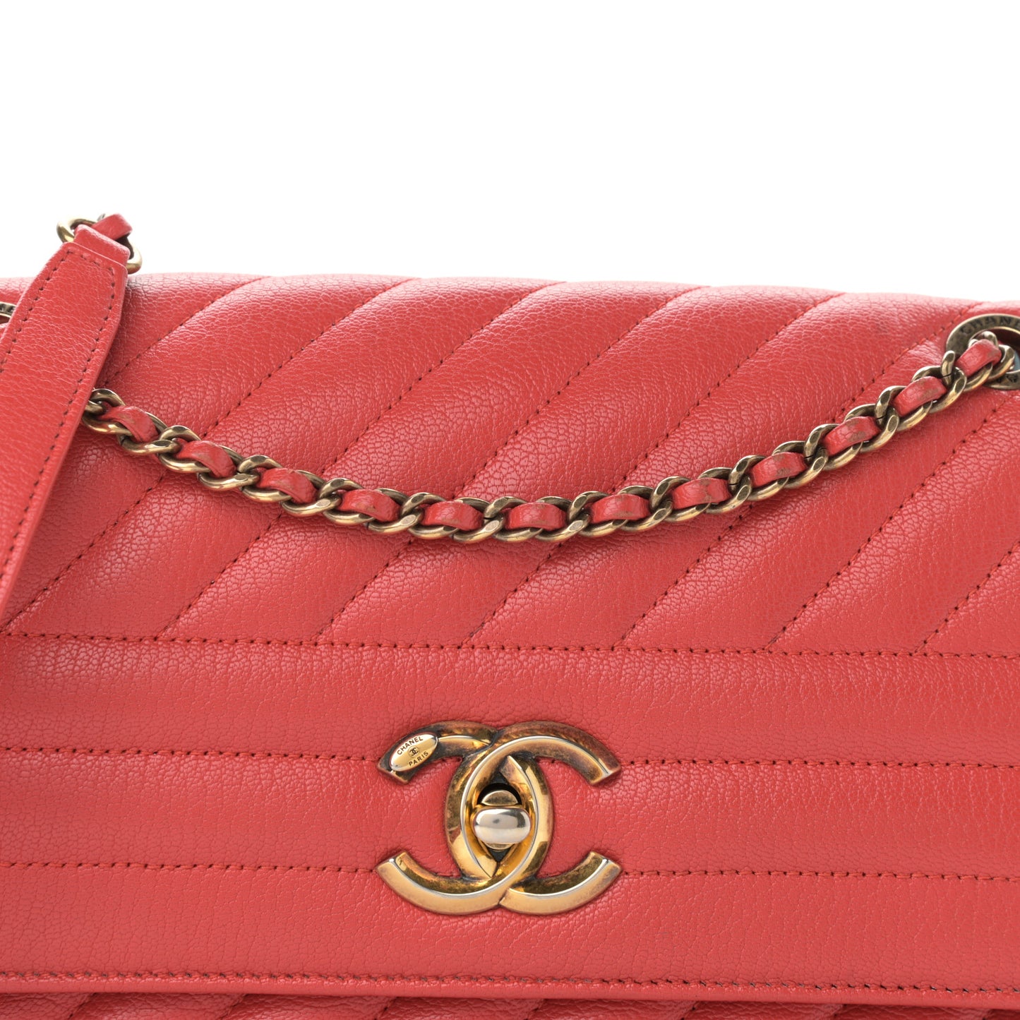 Shiny Goatskin Diagonal Quilted Small Flap Red