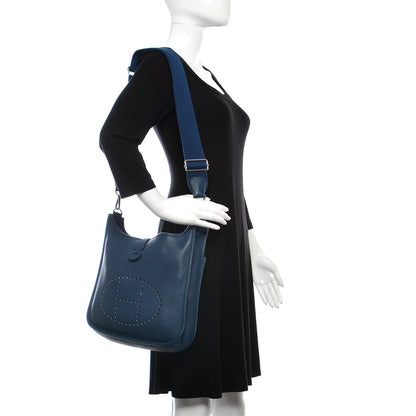 Hermes Taurillon Clemence Evelyne III PM Bleu De Malte 2 of 8