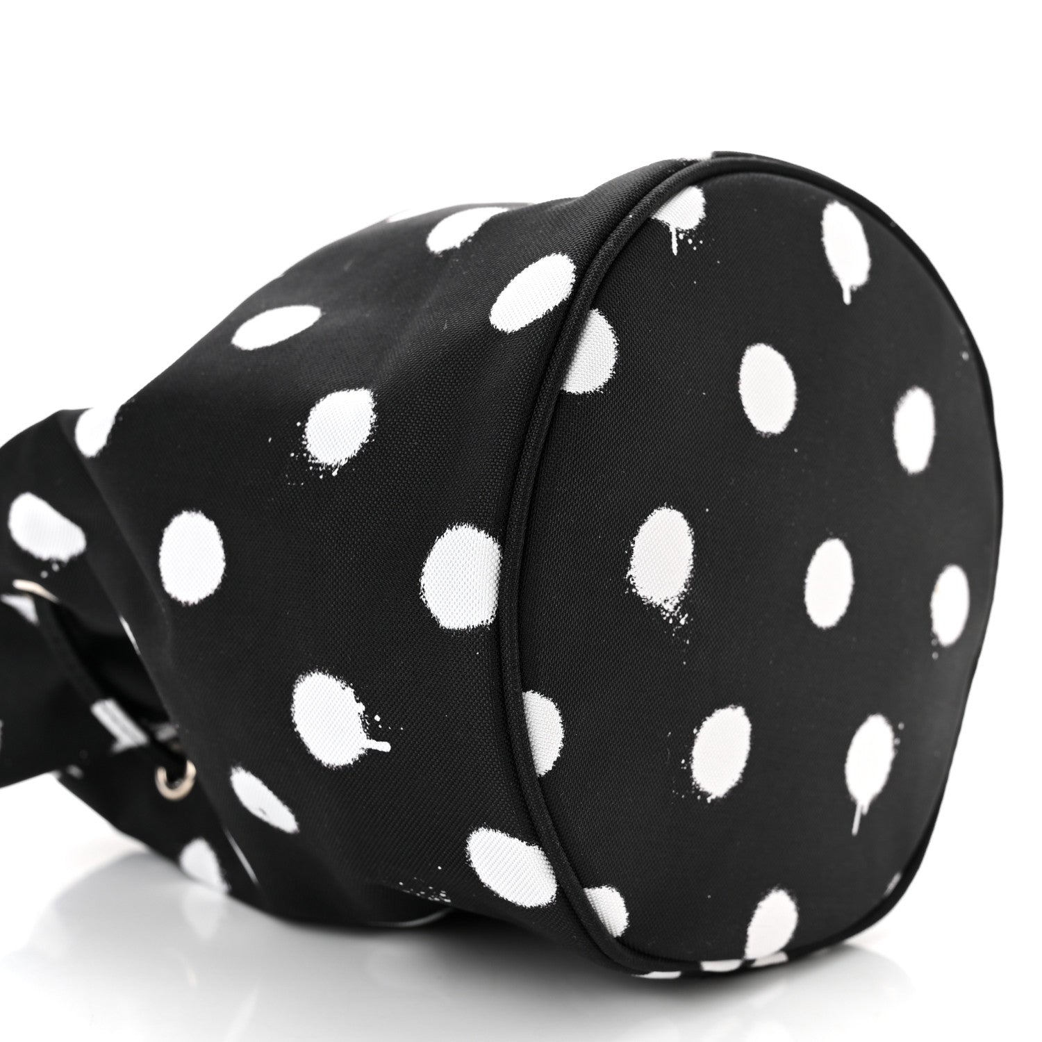 Balenciaga Recycled Sport Nylon Polka Dot Logo Embroidered Wheel Drawstring Bucket Bag Black White 9 of 10