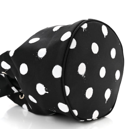 Balenciaga Recycled Sport Nylon Polka Dot Logo Embroidered Wheel Drawstring Bucket Bag Black White 9 of 10