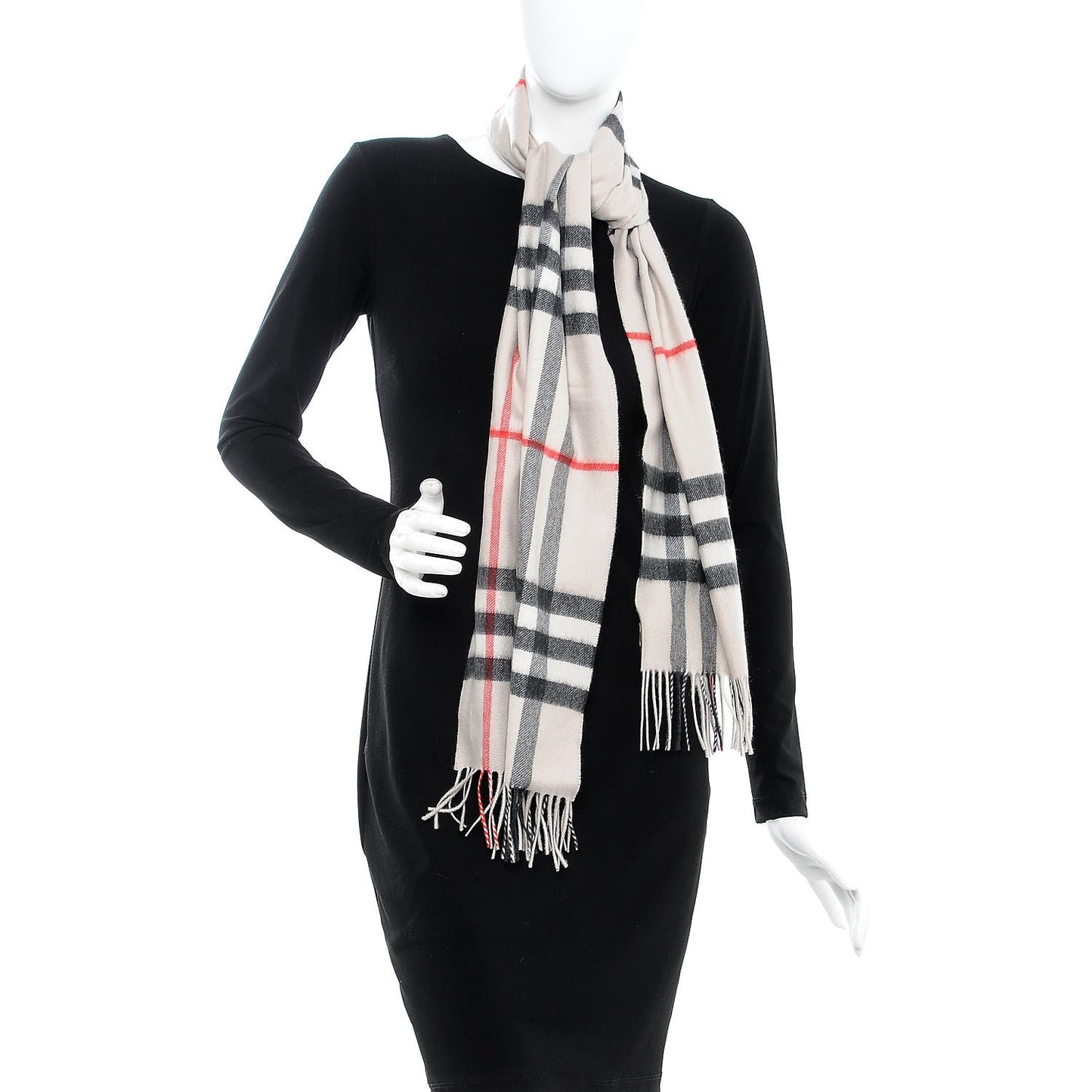 Cashmere Giant Check Fringe Scarf Stone