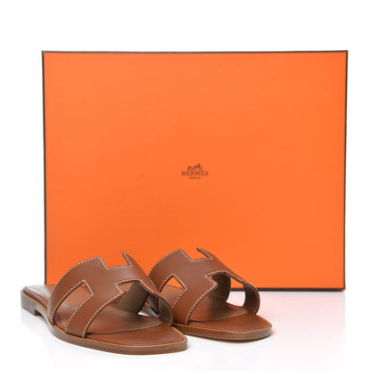 Hermes Box Calfskin Oran Sandals 35 Gold 9 of 10