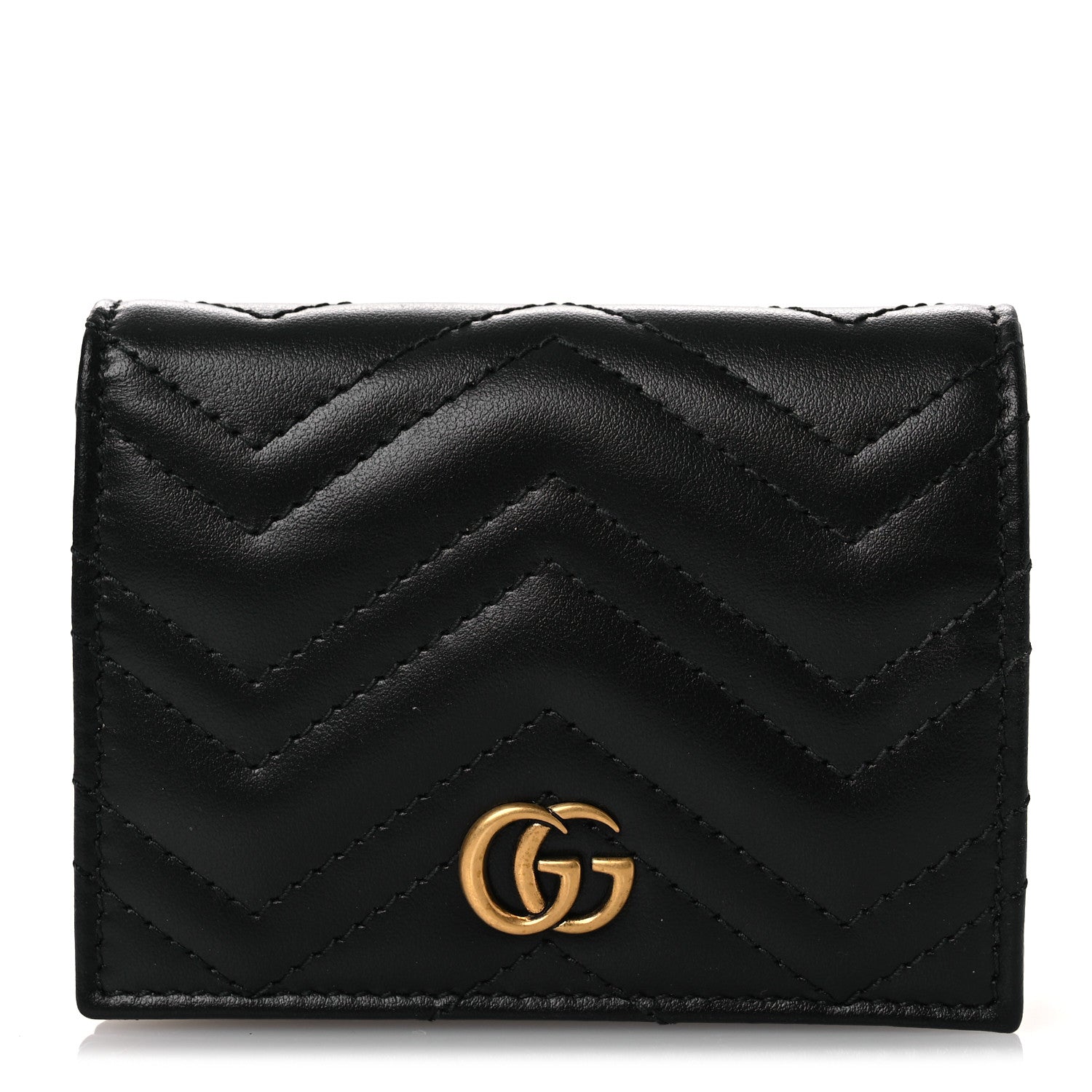 Gucci Calfskin Matelasse GG Marmont Card Case Wallet Black 1 of 9