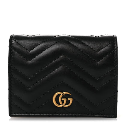 Gucci Calfskin Matelasse GG Marmont Card Case Wallet Black 1 of 9