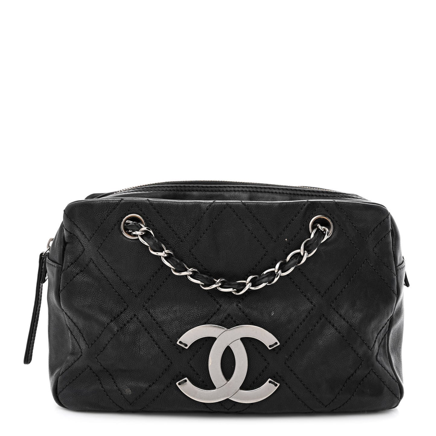 Calfskin Small Diamond Stitch Tote Black