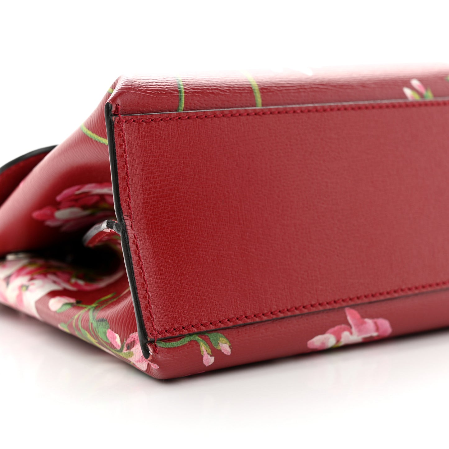 Shangai Calfskin Blooms Print Small Bamboo Daily Top Handle Bag Romantic Cerise Multicolor