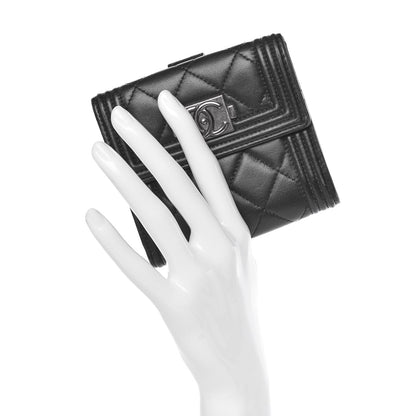 Chanel Lambskin Quilted Compact Boy Wallet Black 2 of 10