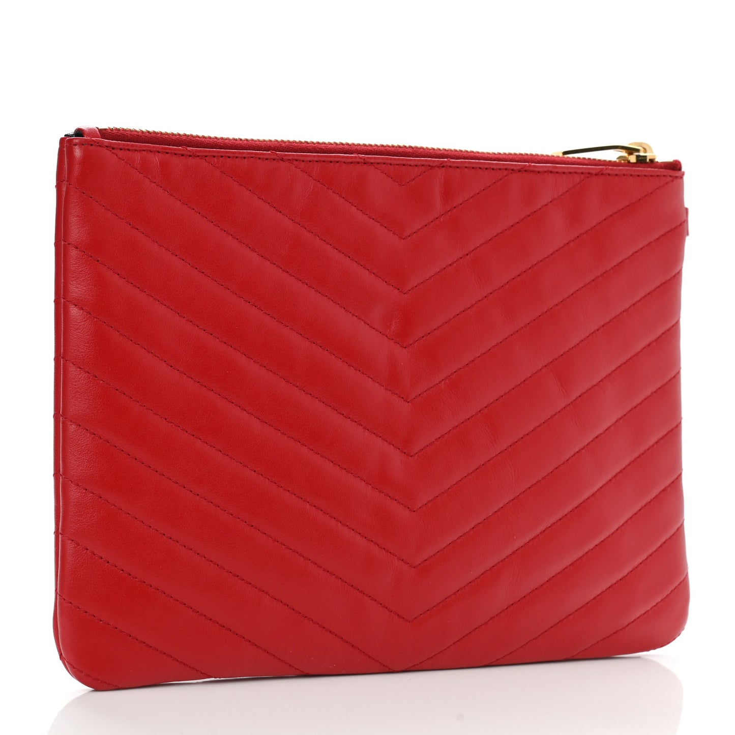 Calfskin Matelasse Chevron Monogram A5 Wristlet Red