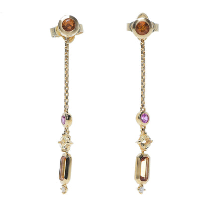 David Yurman 18K Yellow Gold Diamond Citrine Yellow Beryl Pink Sapphire Novella Drop Earrings 1 of 3