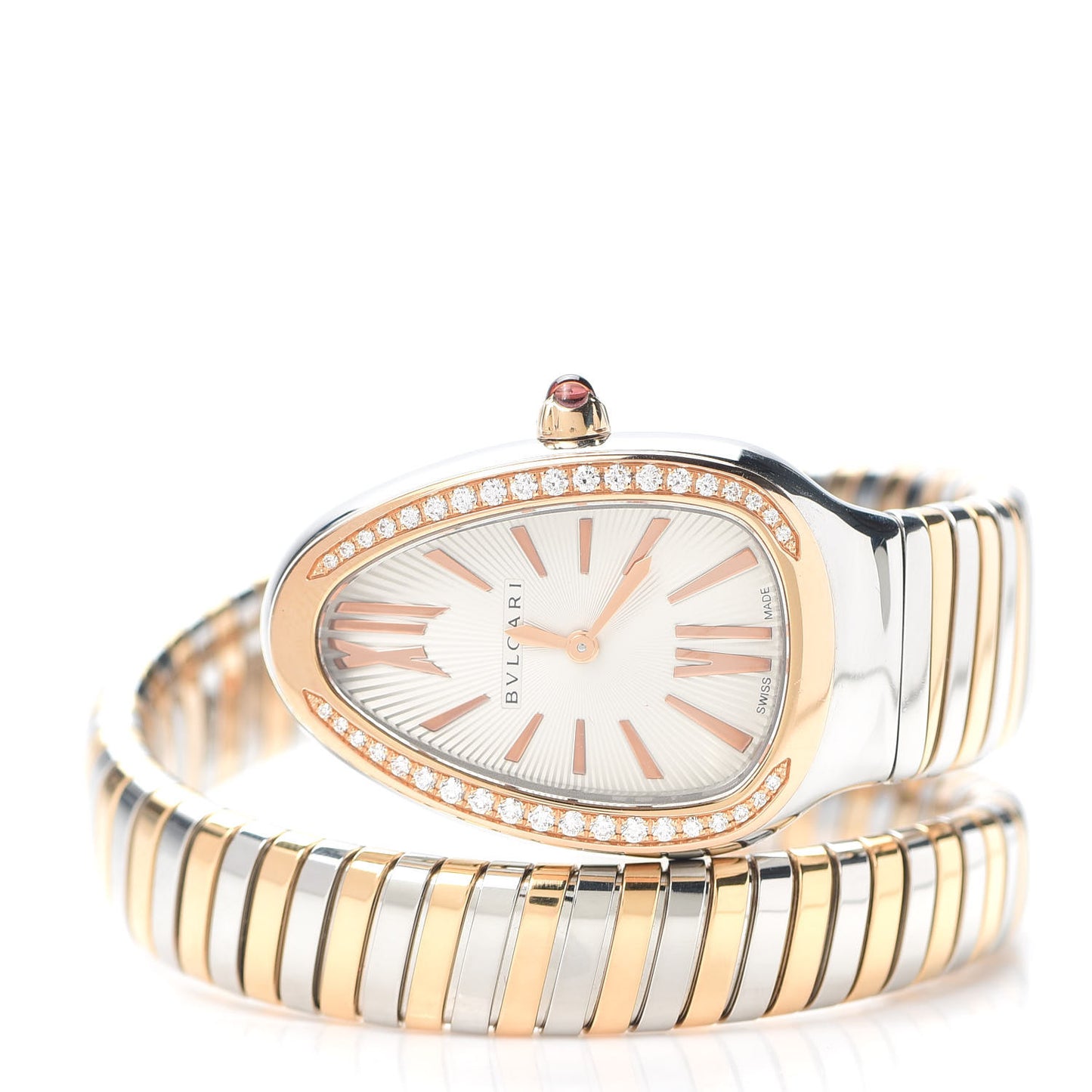 Stainless Steel 18K Rose Gold Diamond Bezel 35mm Serpenti Tubogas Quartz Watch