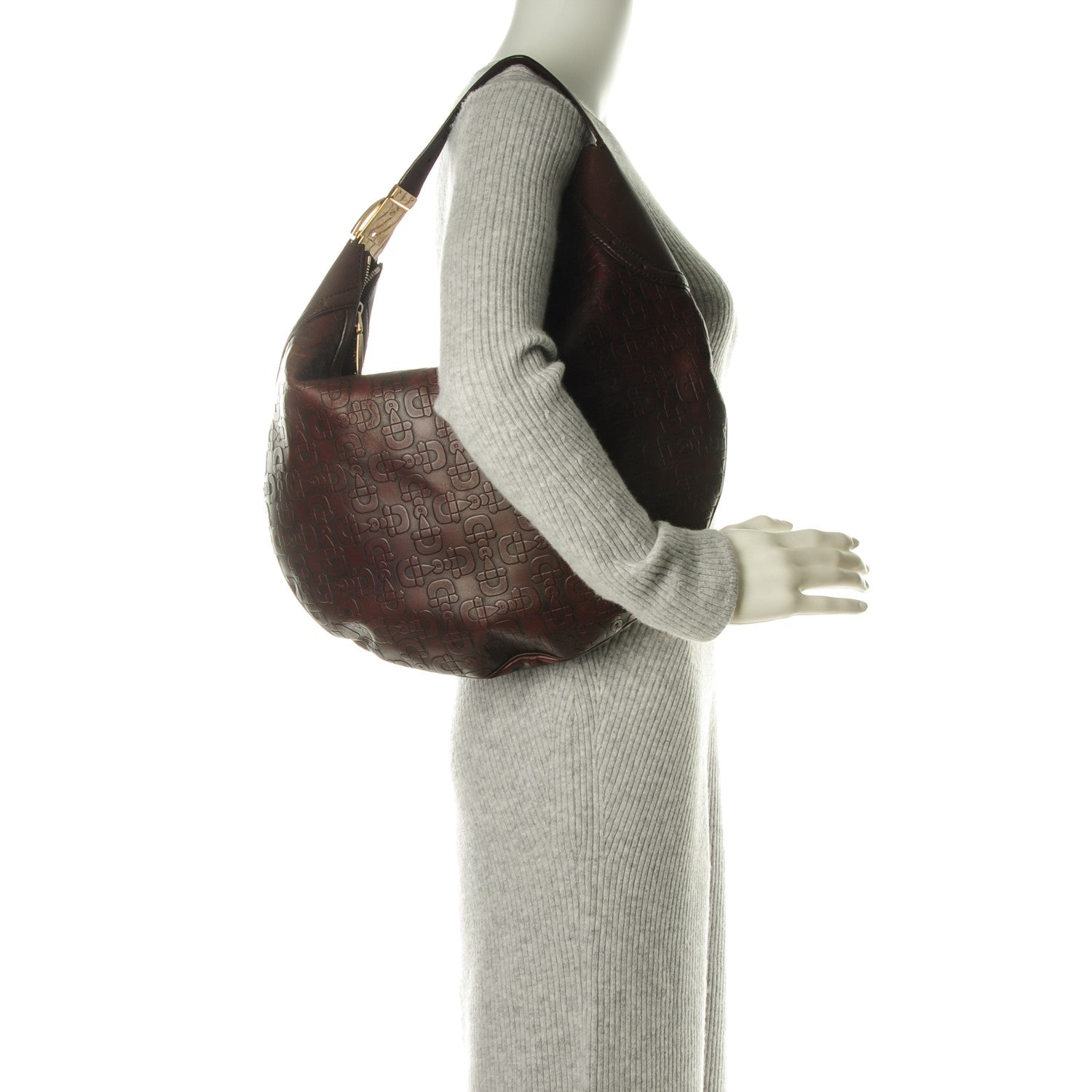 Gucci Calfskin Horsebit Embossed Glam Hobo Burgundy 2 of 7