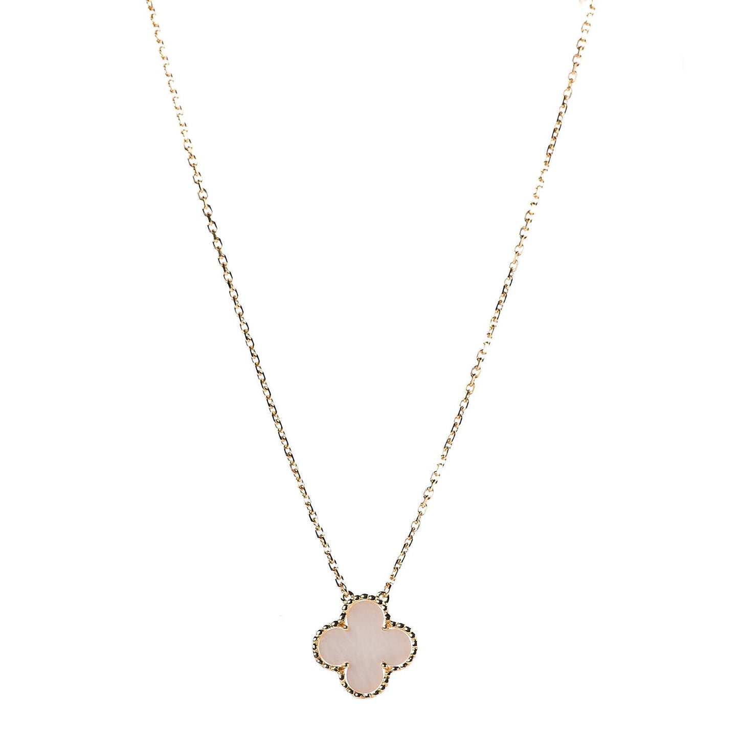 18K Yellow Gold Mother of Pearl Vintage Alhambra Pendant Necklace