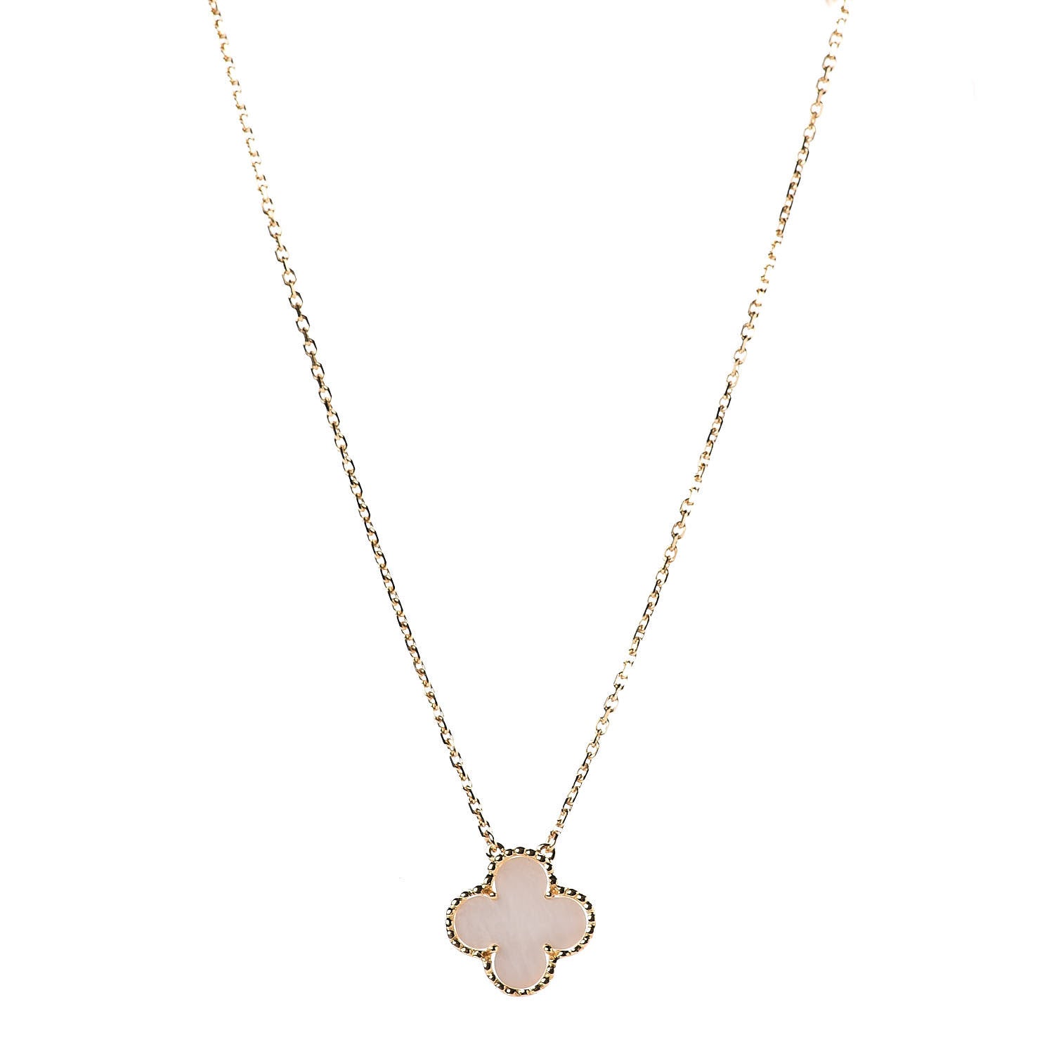 Van Cleef & Arpels 18K Yellow Gold Mother of Pearl Vintage Alhambra Pendant Necklace 1 of 6
