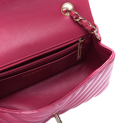 Chanel Lambskin Chevron Quilted Mini Rectangular Flap Dark Pink 4 of 11
