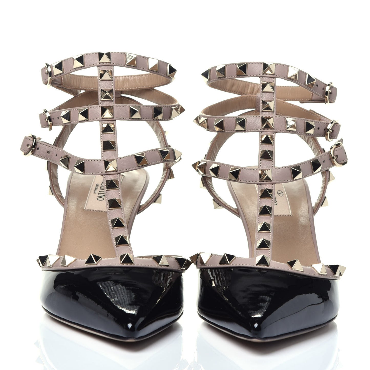 Patent Nappa Rockstud Ankle Strap 65mm Pumps 39 Black Poudre