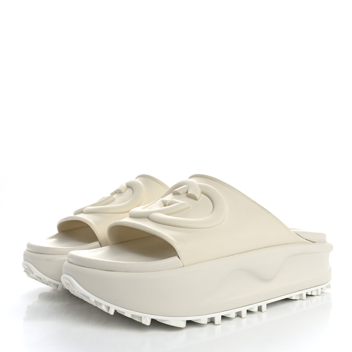 Gucci Soft Rubber Womens Interlocking G Platform 42mm Slide Sandals 39 Off White 3 of 11