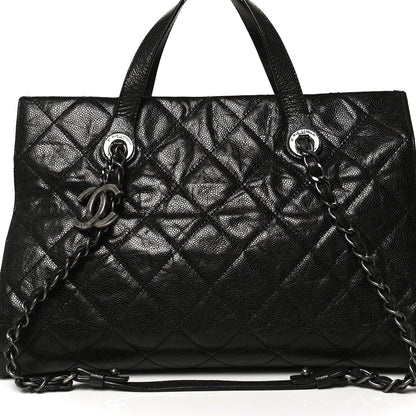 Chanel Crumpled Grained Calfskin Quilted CC Crave Tote Black 8 of 11