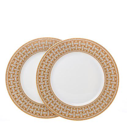 Hermes Porcelain Mosaique Au 24 Gold Dinner Plate Set of 2 1 of 5