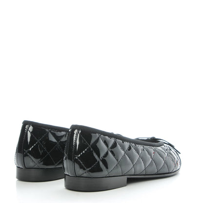 Chanel Patent Quilted Cap Toe Ballerina Flats 37 Black 4 of 9