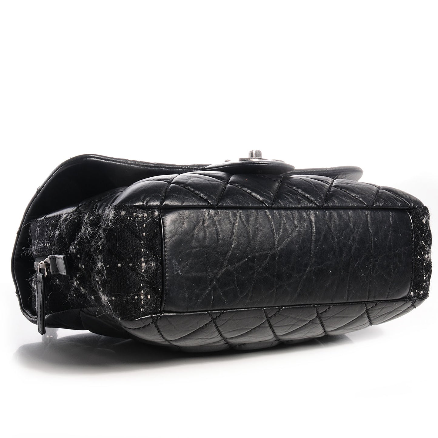 Aged Calfskin Tweed Jumbo New Portobello Flap Black