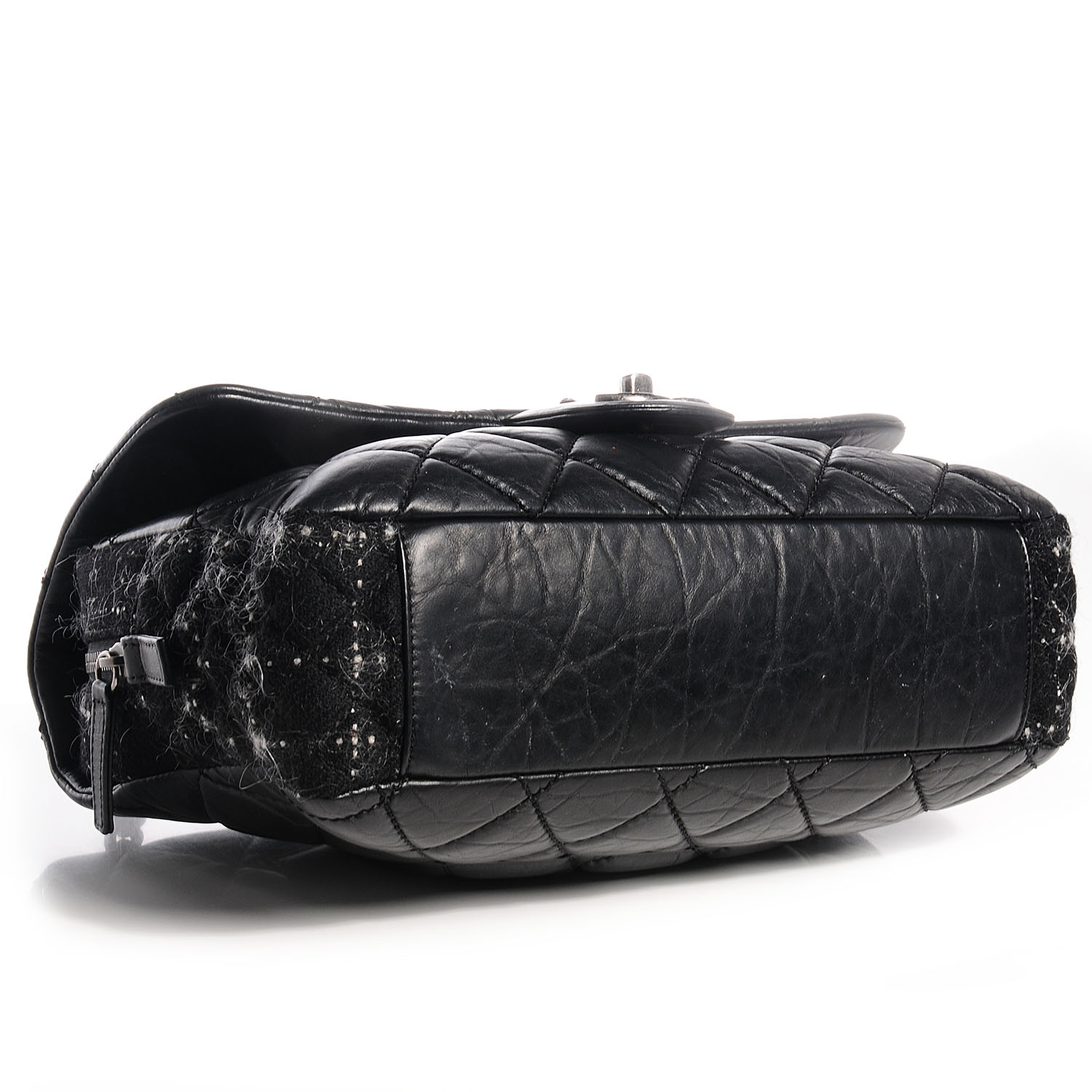 Chanel Aged Calfskin Tweed Jumbo New Portobello Flap Black 4 of 8